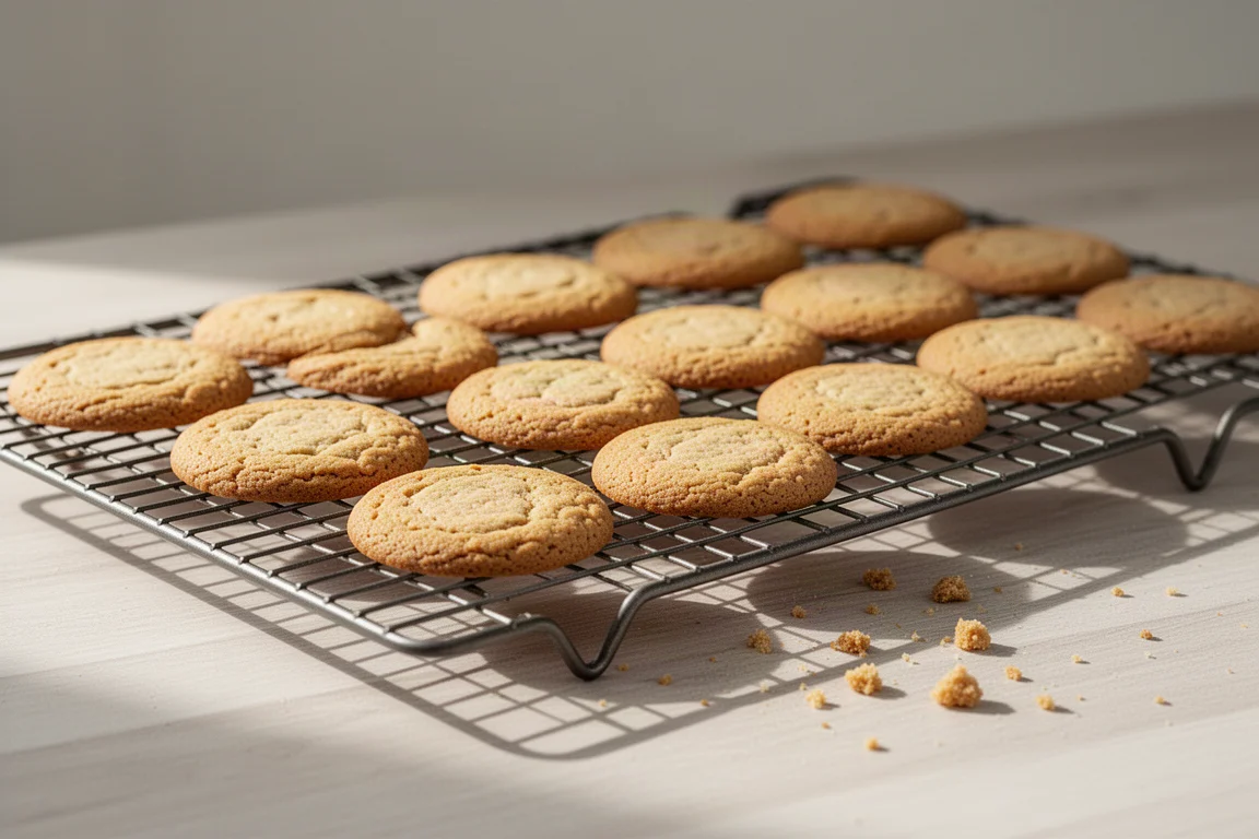 Freshly baked cookies cooling on a wire rack