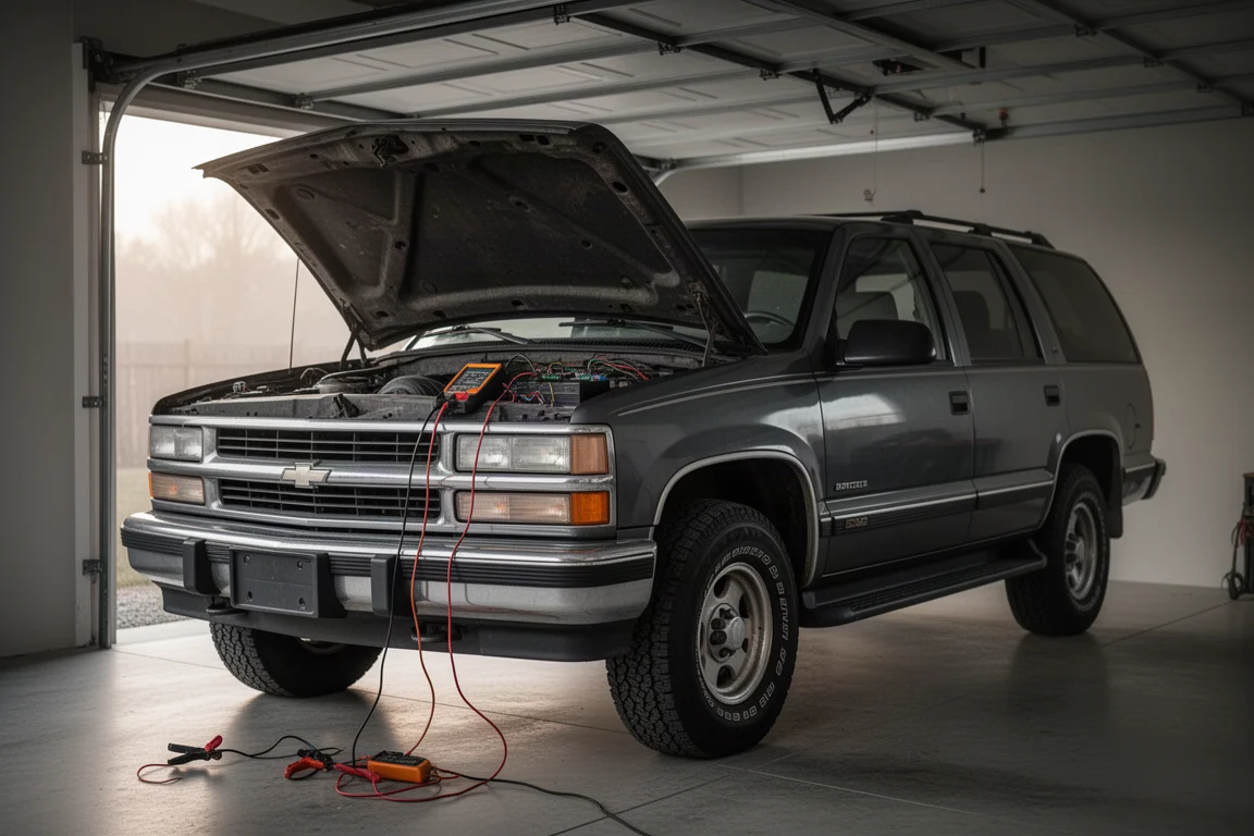 Test de démarrage à froid au ralenti sur un SUV pleine taille avec multimètres électriques connectés