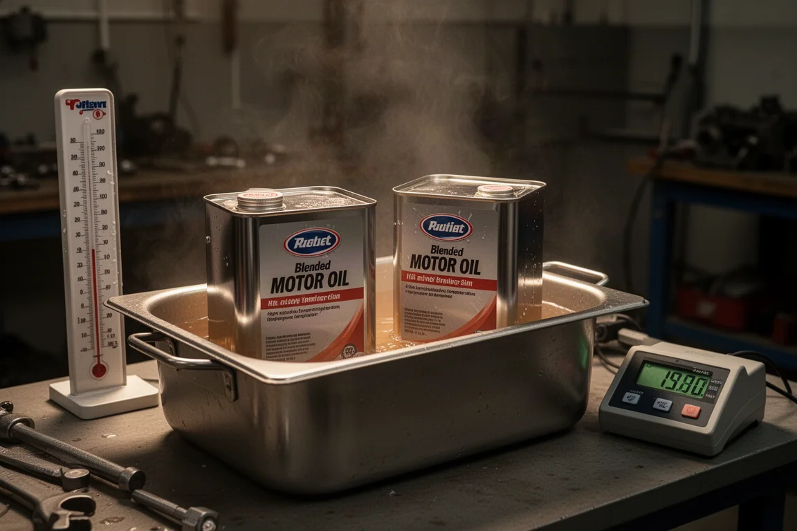 Récipients d'échantillons d'huile tournant dans un bain chauffé simulant les températures moteur