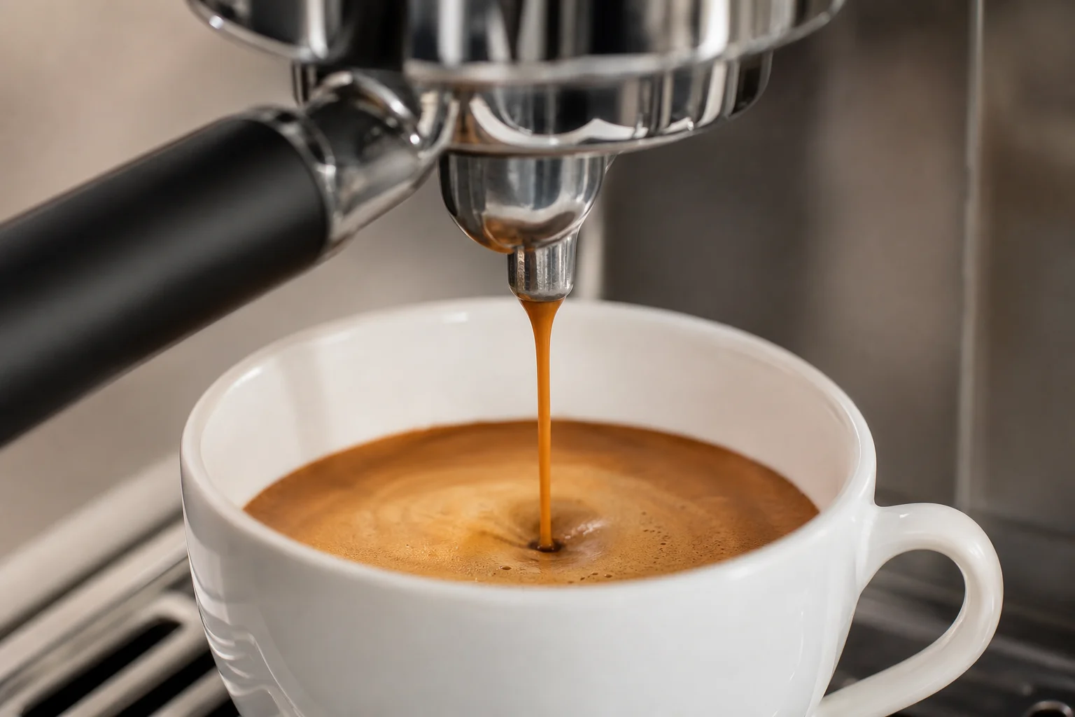 Espresso extraction with rich crema and golden body