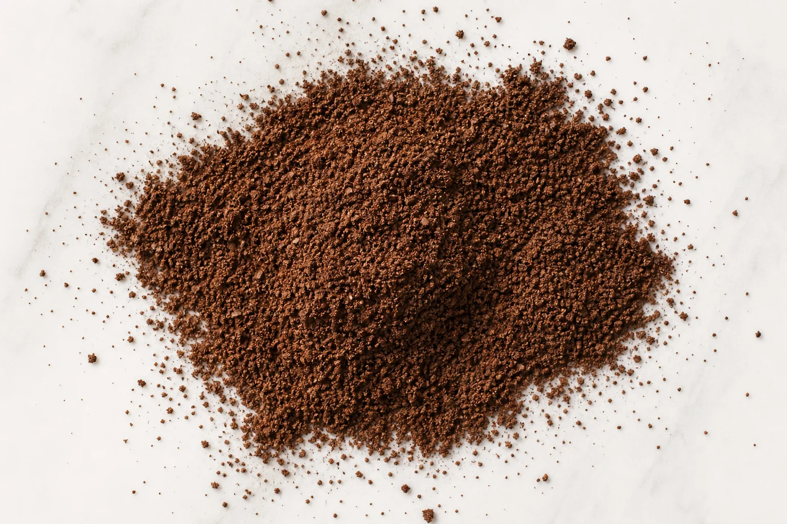 Overhead view of ground espresso coffee particles showing texture and size