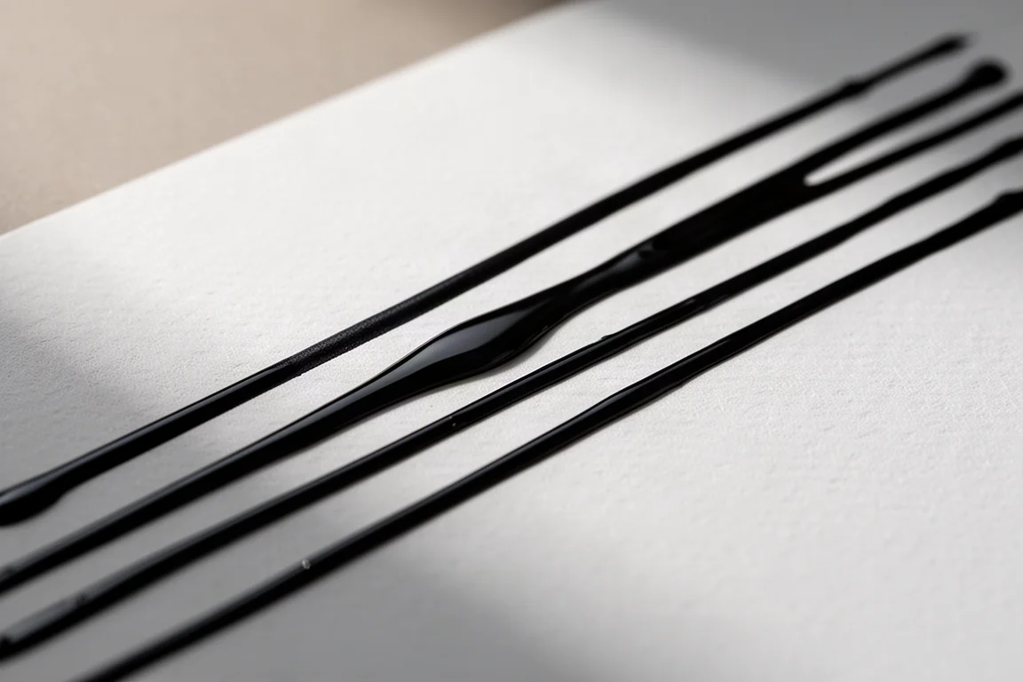 Traits d'encre gel fraîche séchant sur du papier texturé