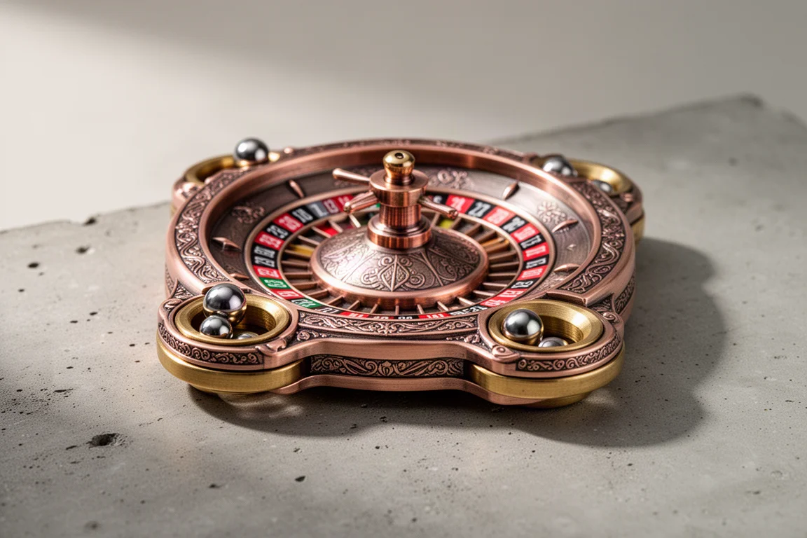 Ozdobny spinner w stylu ruletki z mosiądzu i niklu na biurku w miękkim świetle