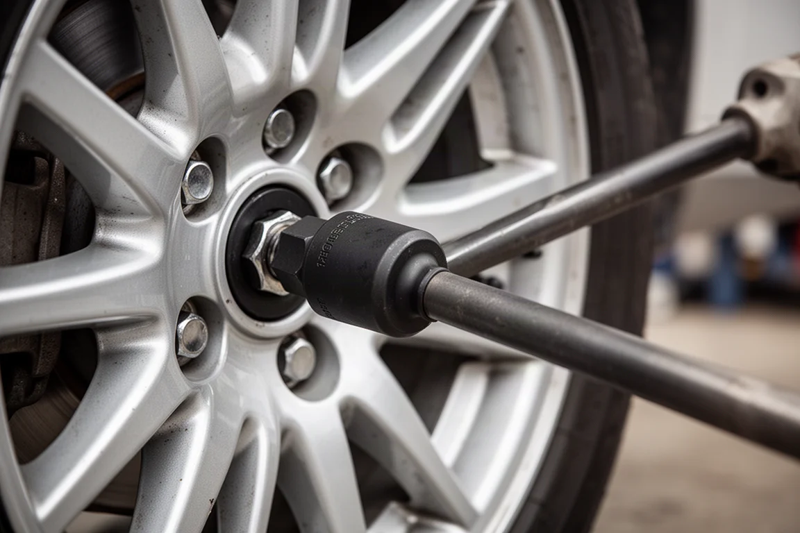 Impact wrench loosening a lug nut on a car wheel