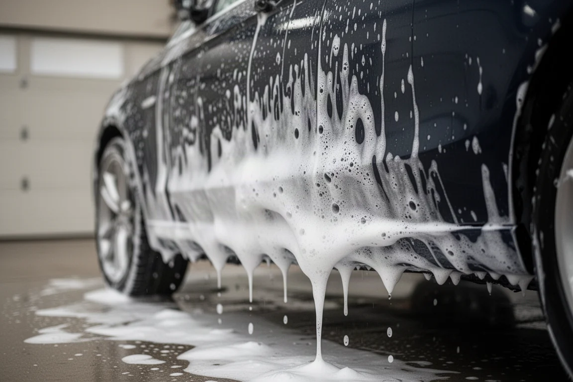 Thick white foam blanket covering a dark car door panel