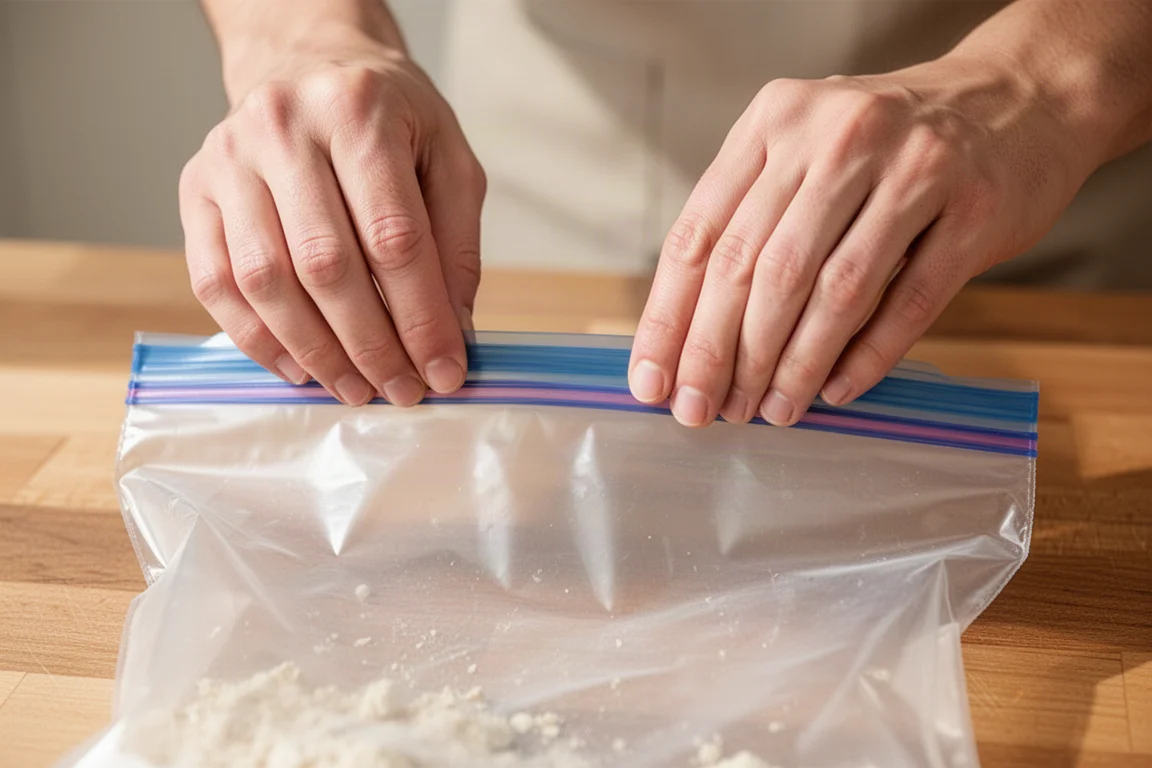 Hands sealing a storage bag with a satisfying press-and-click close