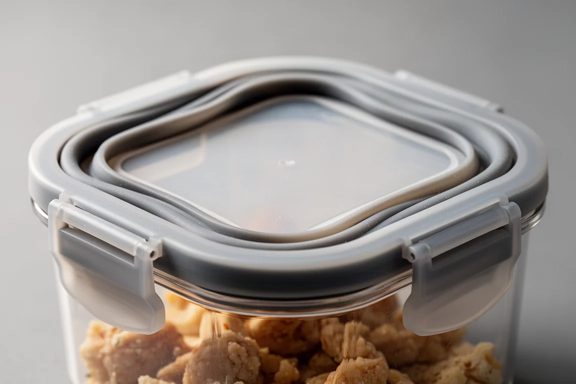 Container lid gasket close-up showing silicone seal and latching channel