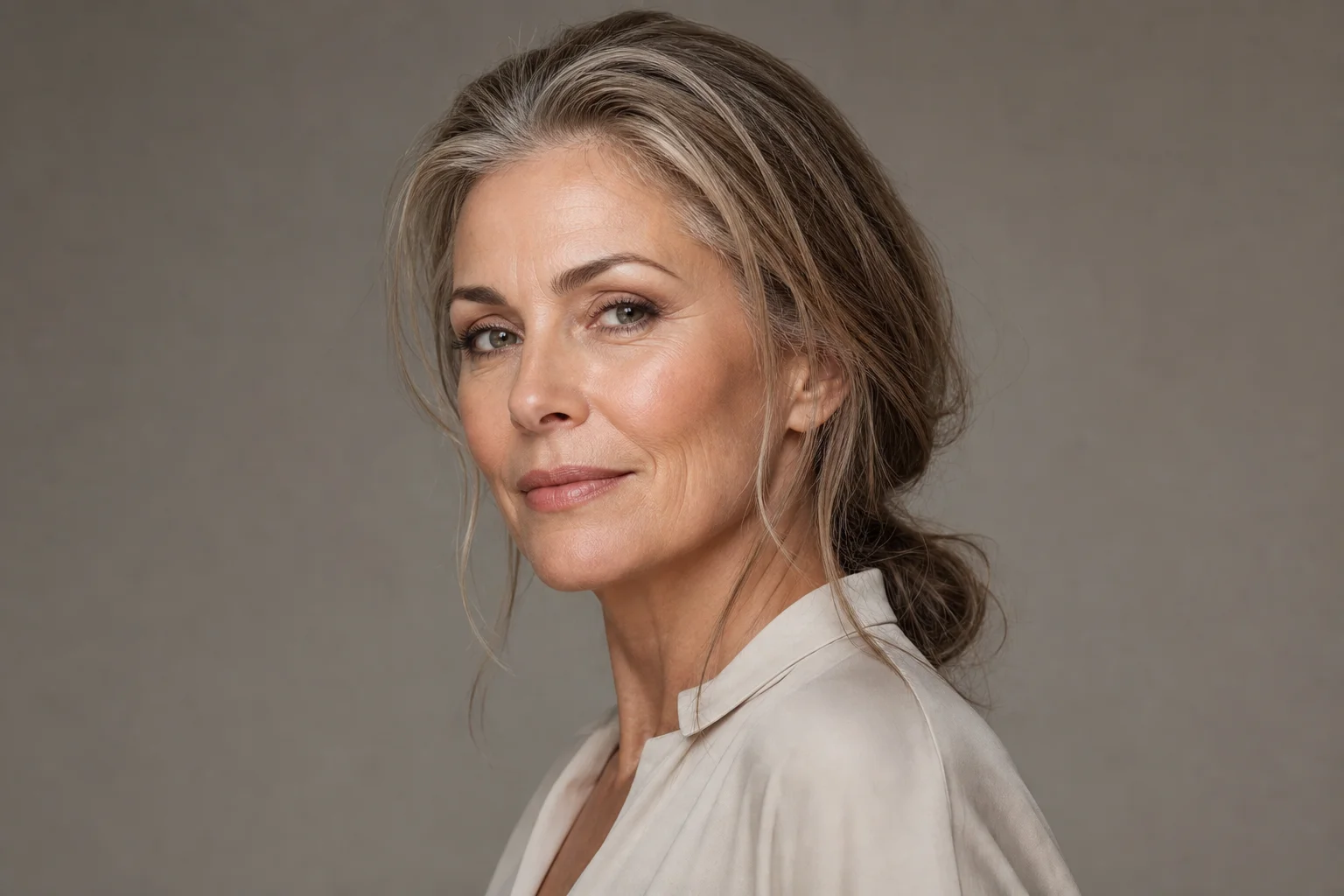 Woman with finished makeup featuring a natural radiant complexion and matte finish