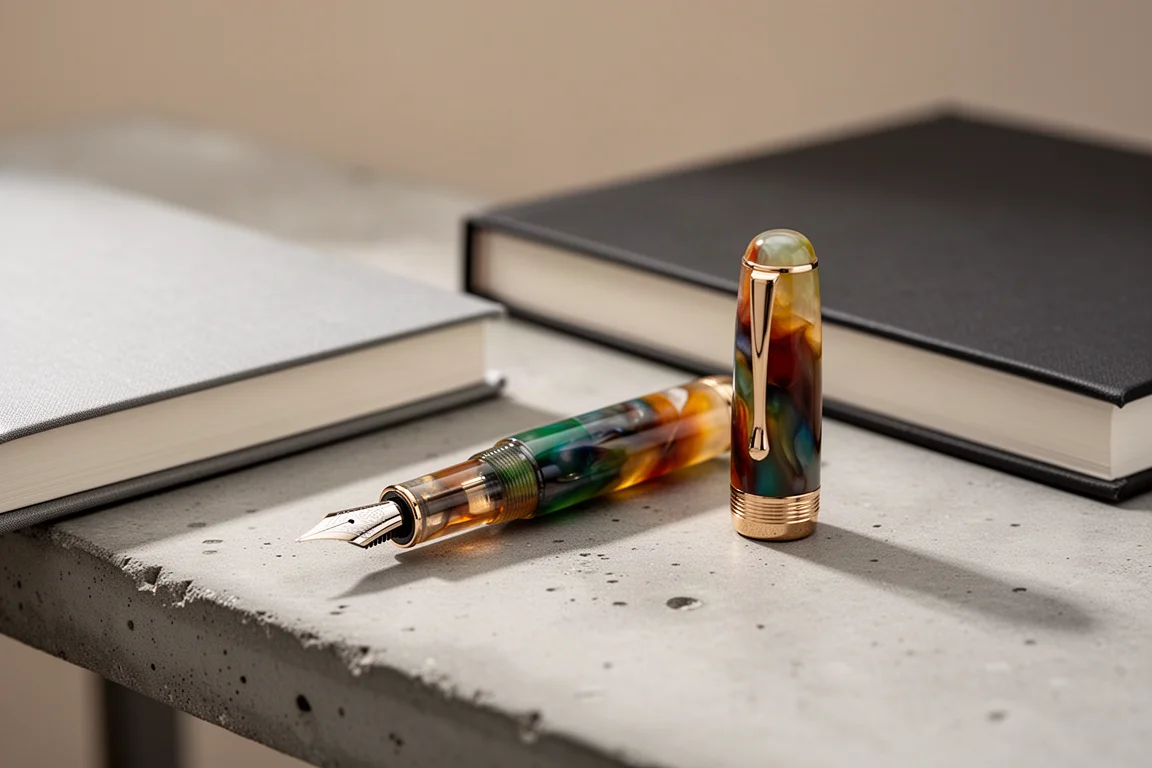 Stylo-plume de poche compact non bouché à côté d'un carnet
