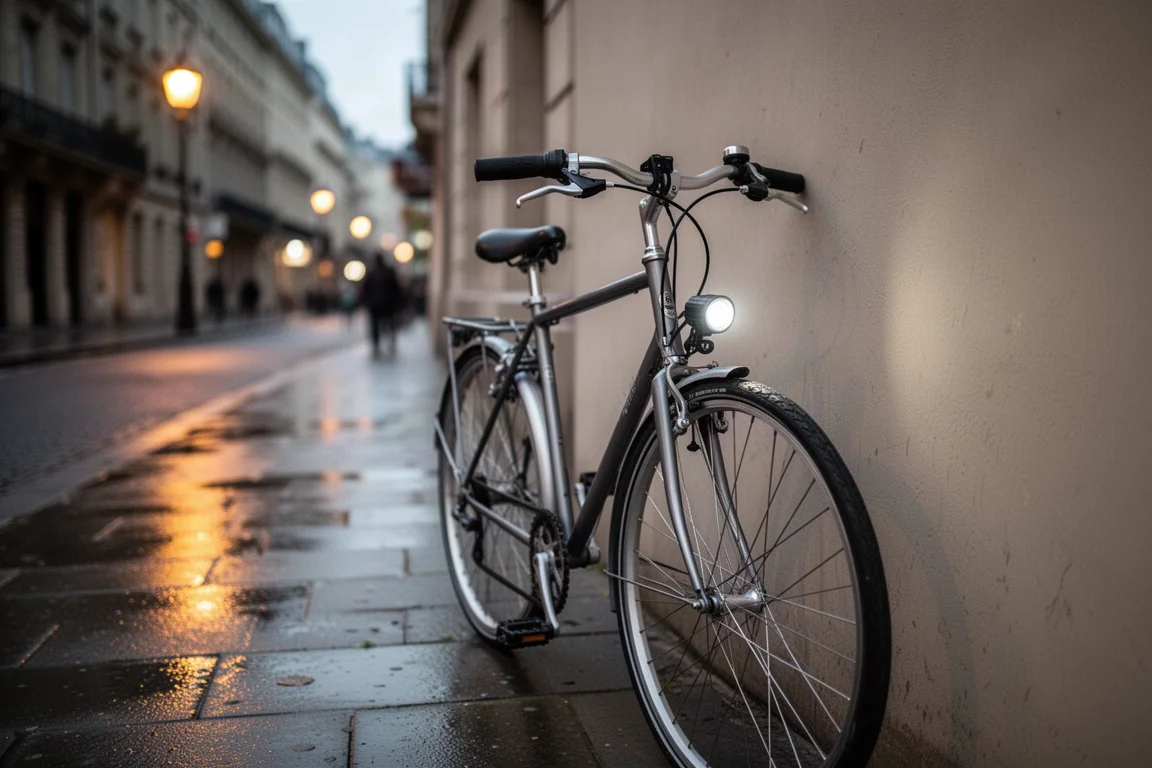Close-up van een dun rubberen montagebandje dat om een dik fietsstuur is gespannen