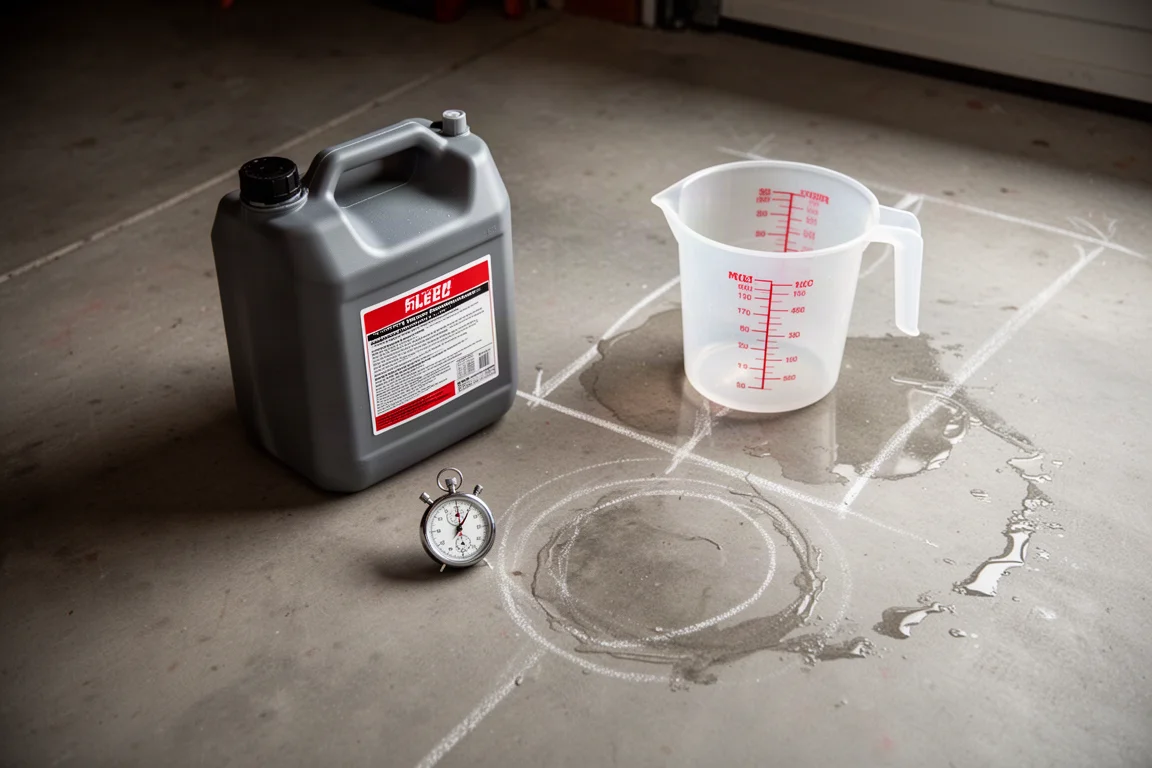 Chronomètre et jerrican de carburant de cinq gallons installés pour un test de versement chronométré