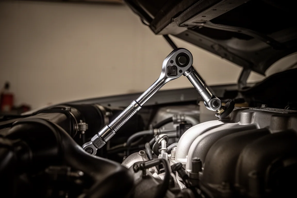 Clique flexible longue atteignant un espace exigu dans un compartiment moteur
