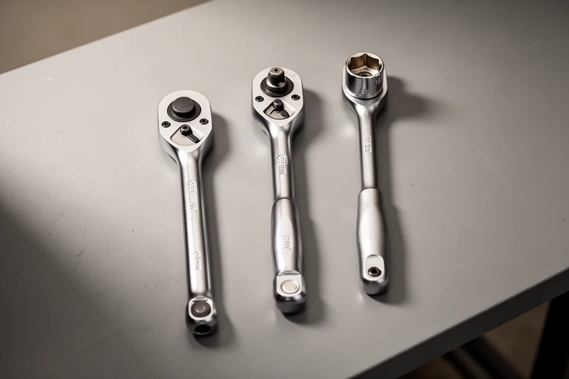 比較のため作業台の上に並べられた3つの1/2インチラチェット