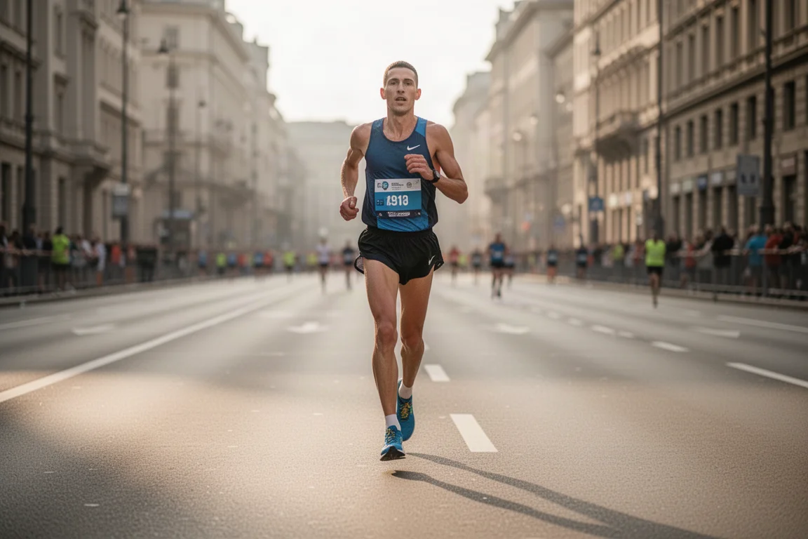 Löpare som tränar på en halvmarathonbana i varma förhållanden
