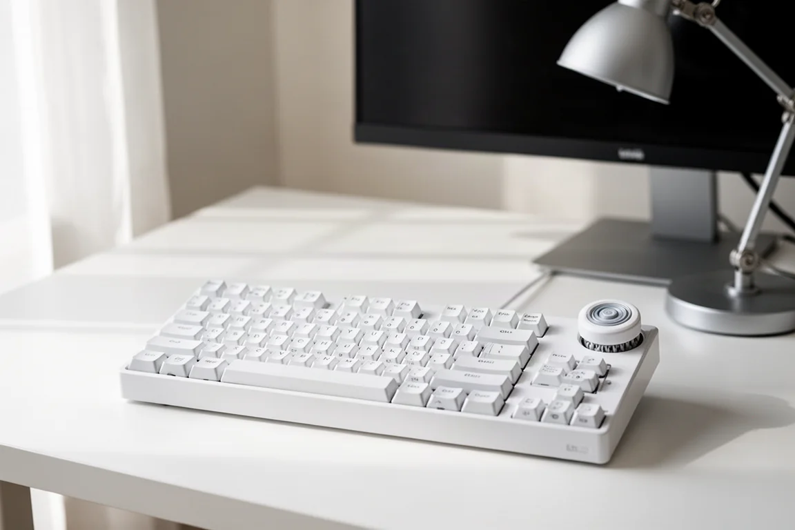 Tastiera Logitech Pro X TKL Rapid su una scrivania bianca pulita con un monitor sullo sfondo