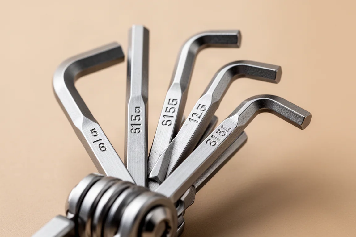Close-up of size markings etched on hex key arms