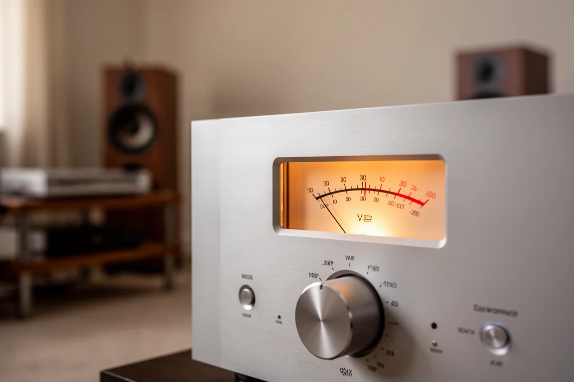 부드러운 조명 아래 선반 위에 놓인 Vincent SV-237 MKII 인티그레이티드 앰프