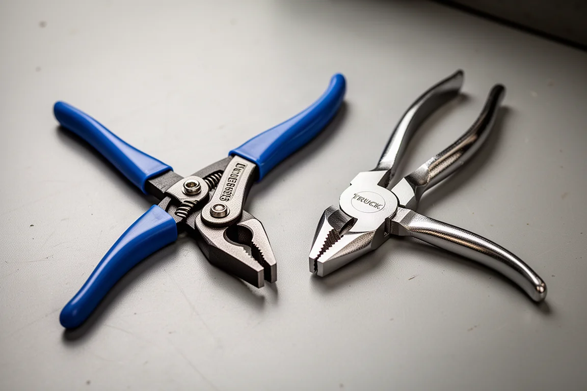 Pinzas Workpro y pinzas de marca premium lado a lado sobre un banco de taller