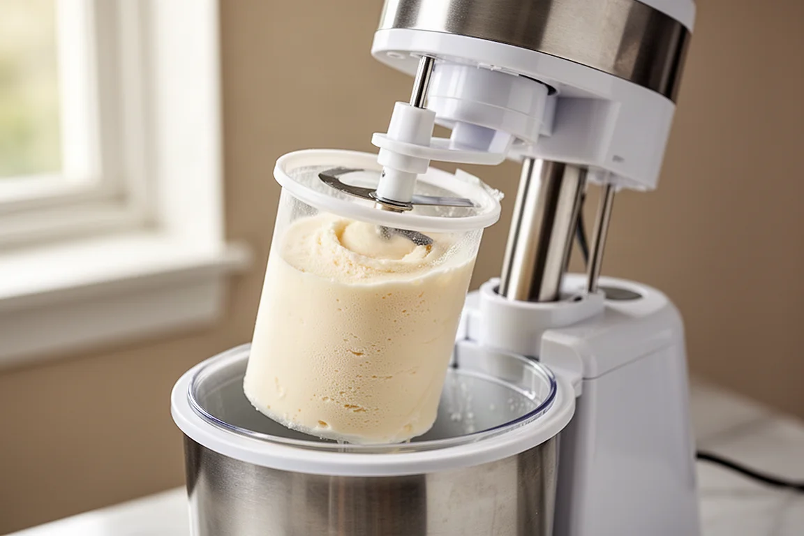 Il contenitore di una gelatiera a lame viene inserito nella base della macchina