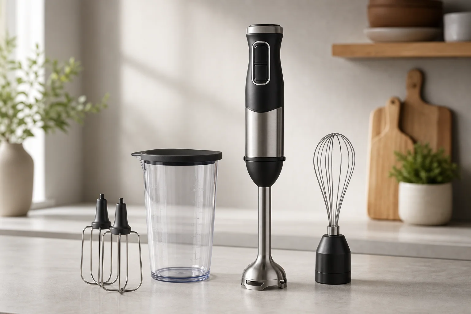 Ninja CI 101 system with jar and beater attachments on counter