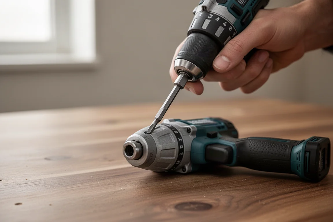 Hand inserting a driver bit into an impact driver chuck