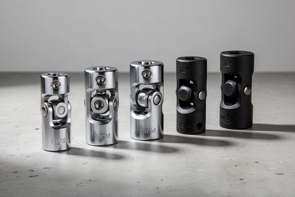 Row of impact universal joint adapters on a concrete surface