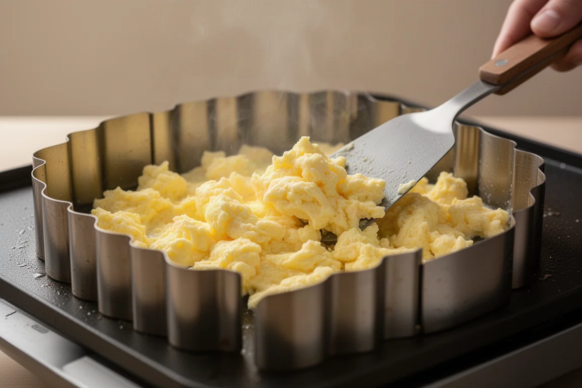 Rührei,Contained von hohen Griddle-Wänden