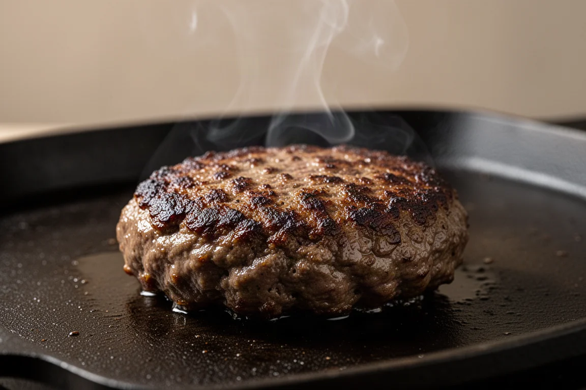 Burger entwickelt eine tiefe krustige Kruste auf Gusseisen