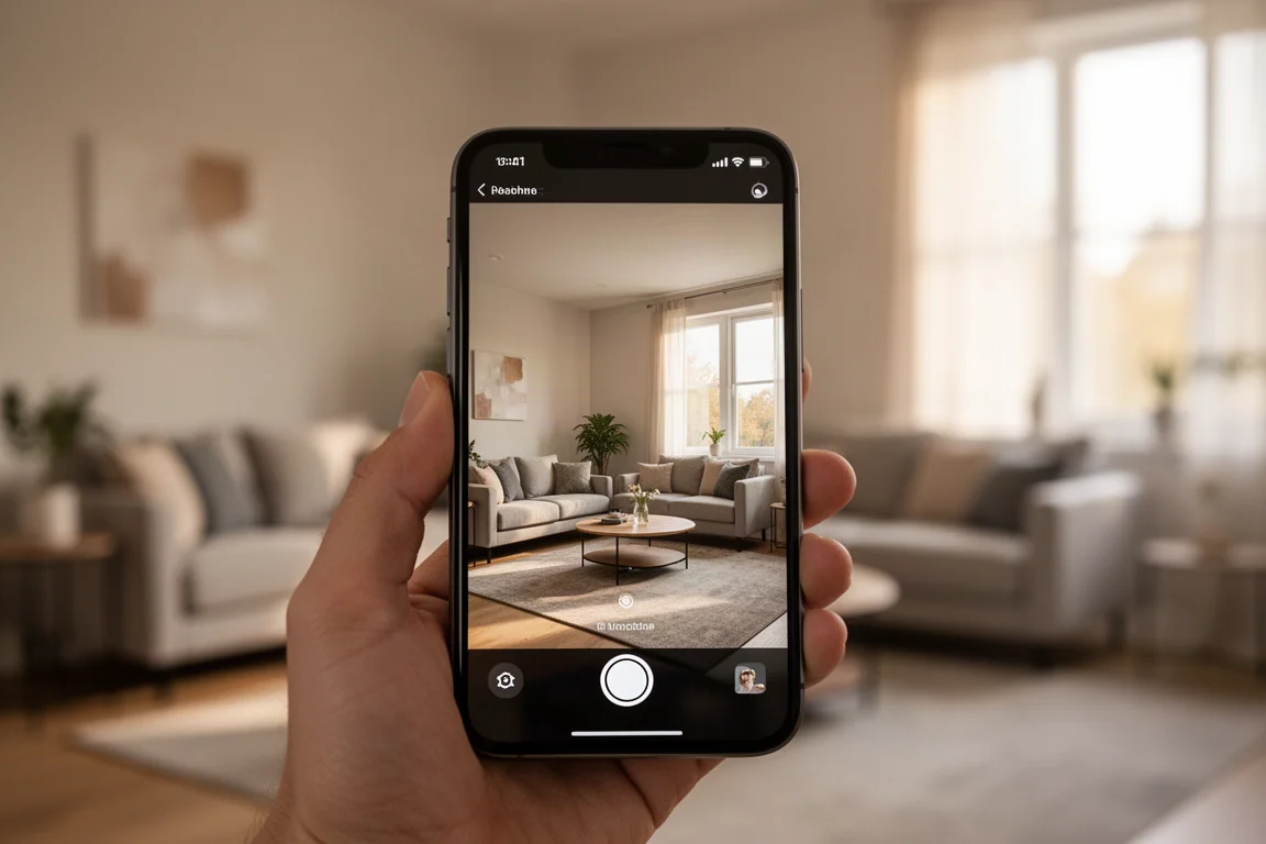 Setup smart home con uno smartphone che mostra il feed live di una telecamera di sicurezza
