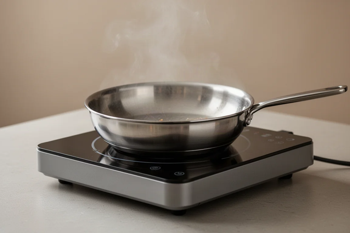 Pan searing on a portable induction burner at high heat