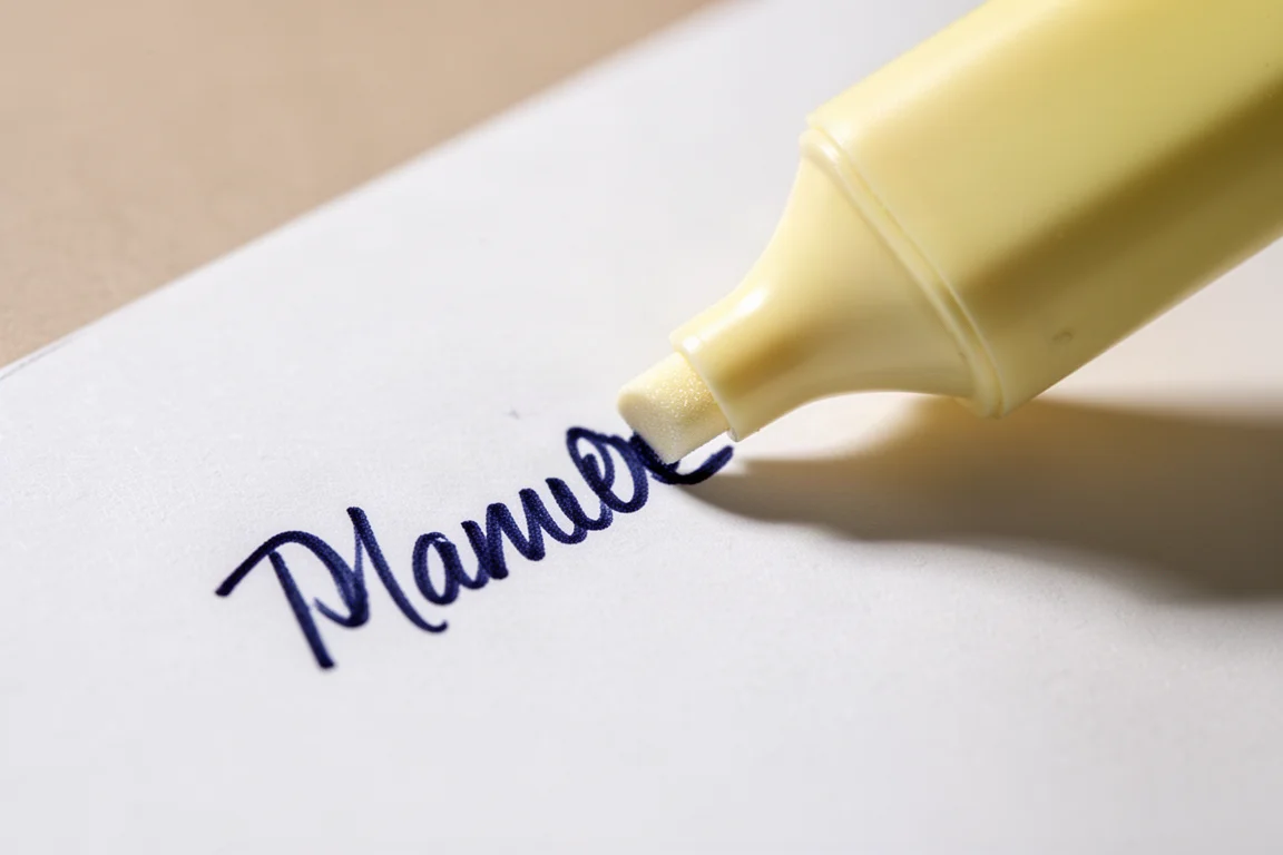 Freshly written ink on paper with a highlighter passing over it