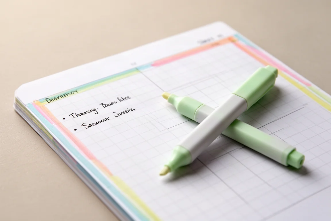 Citas escritas a mano en páginas cuadriculadas de un cuaderno con subrayado codificado por colores en tonos pastel