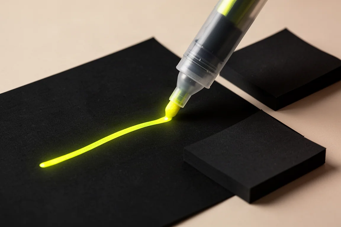 A highlighter stroke glowing vividly on black paper