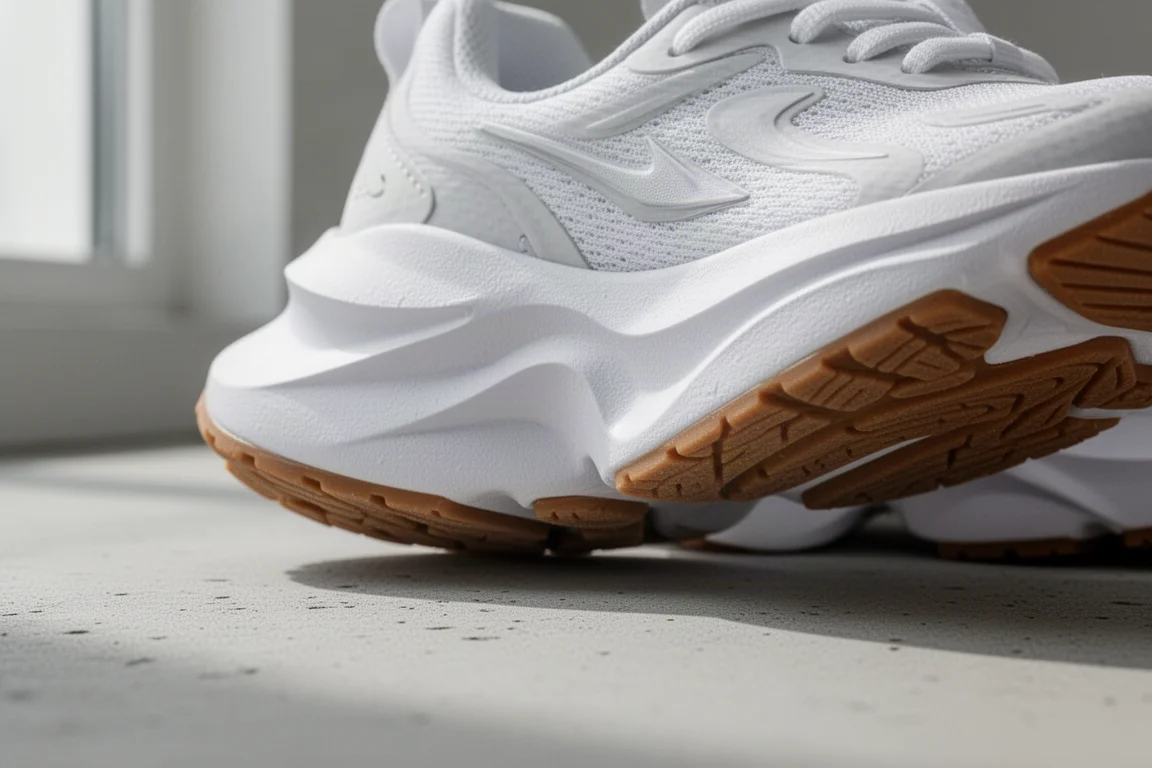 Primo piano della midsole di una scarpa da running per bambini con schiuma spessa