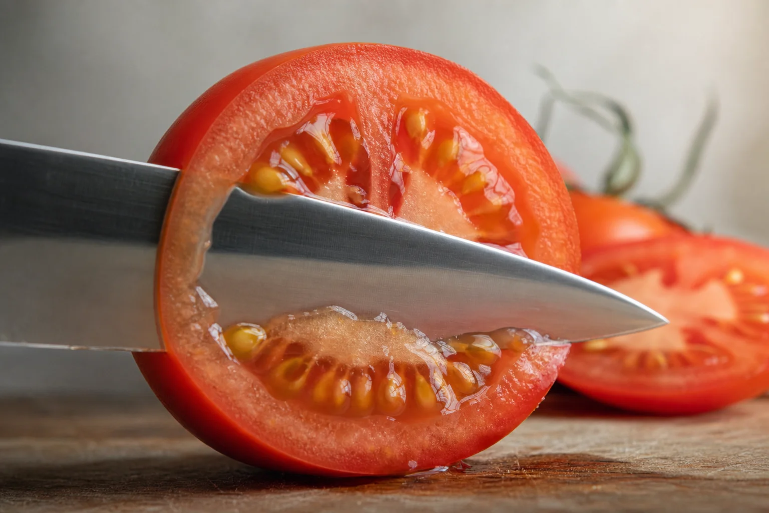 토마토를 깔끔하게 자르는 날카로운 칼날