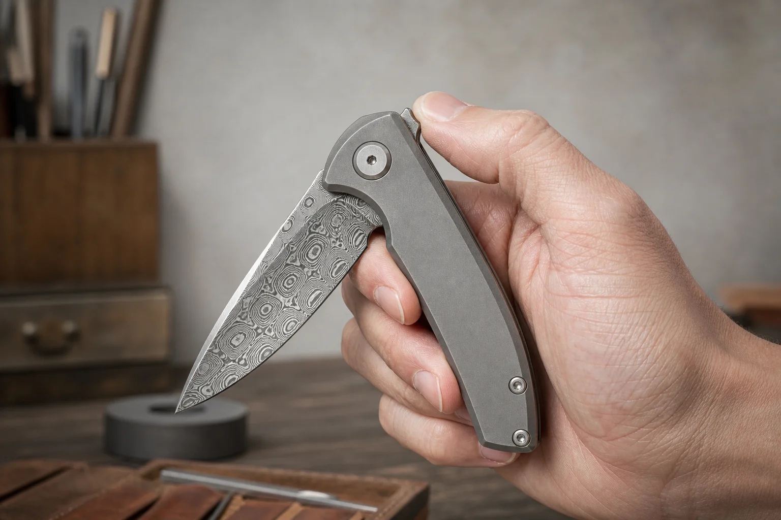 Hand opening a premium folding knife with a flipper tab