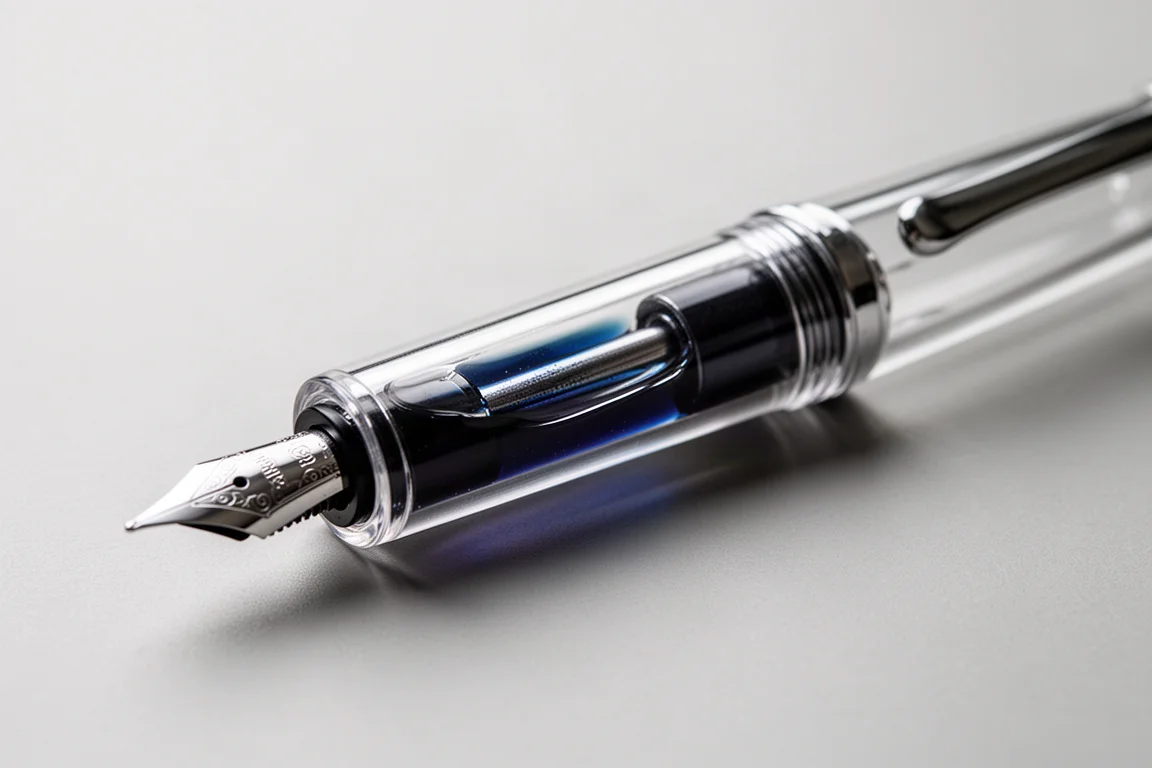 Piston-filler fountain pen barrel showing ink capacity detail