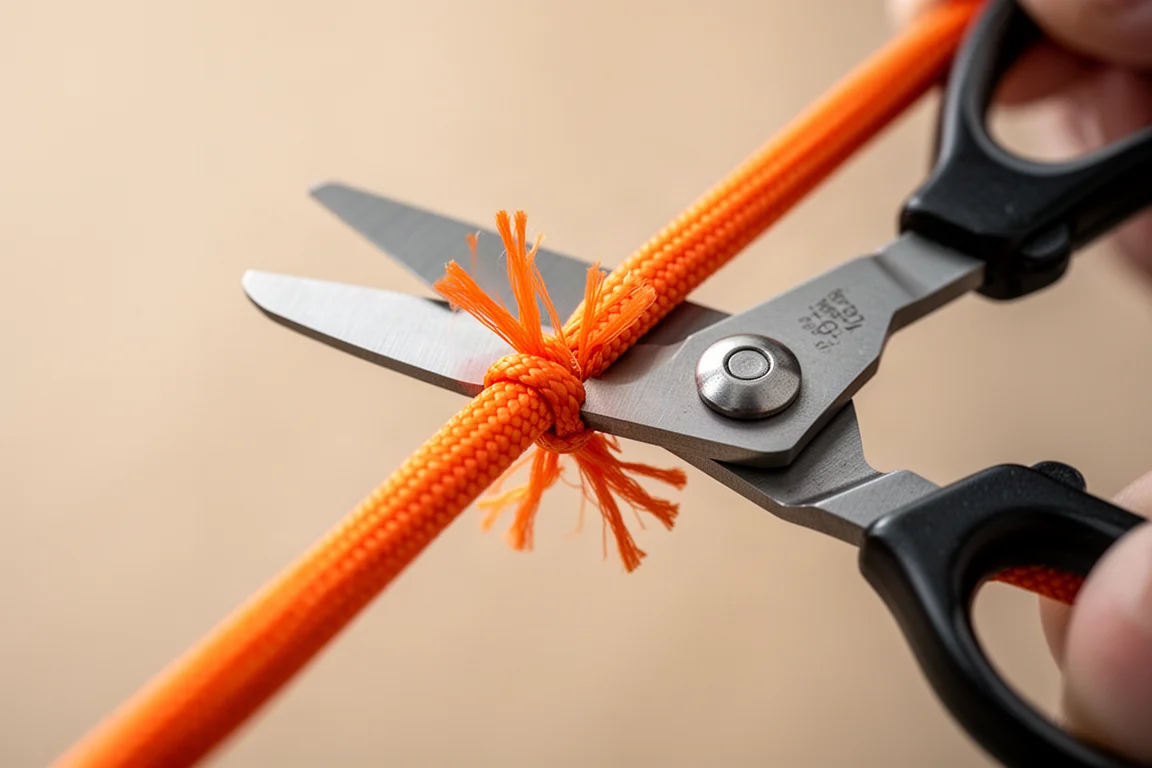 Schere eines Multi-Tools schneidet durch Paracord