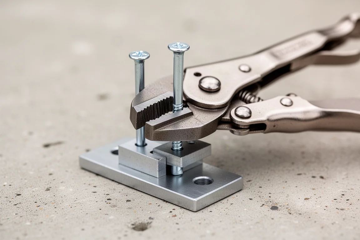 Pliers cutters positioned around an eight-penny nail in a test jig