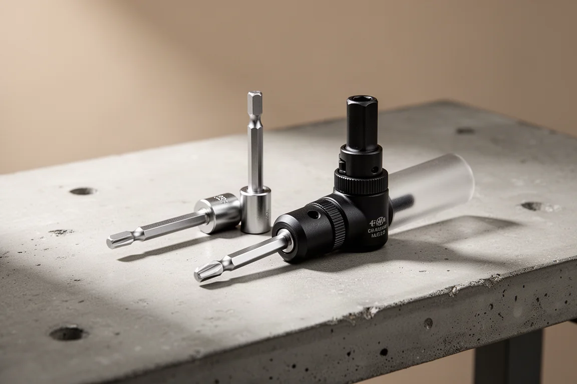 Two magnetic nut drivers side by side on a concrete workbench