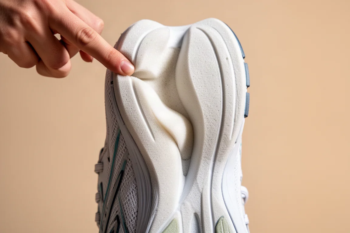 Close-up of a racing shoe outsole gripping wet road surface