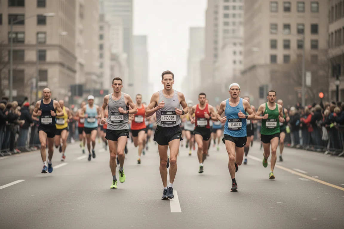 Maratonlöpare på en avstängd stadsgata under ett lopp