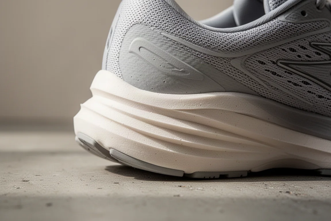Un coureur attache les lacets d'une chaussure de running à amorti maximal à tige épaisse sur un sentier pavé paisible