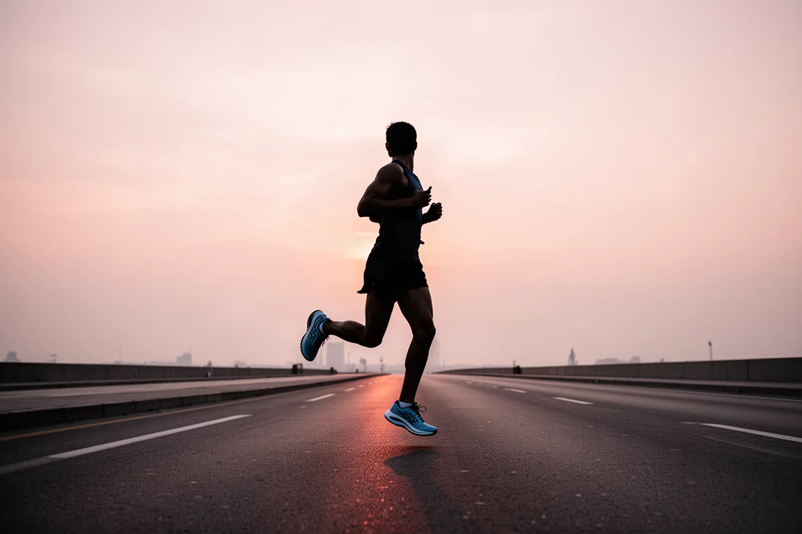 Runner che conclude un long run facile all'alba su strade cittadine silenziose