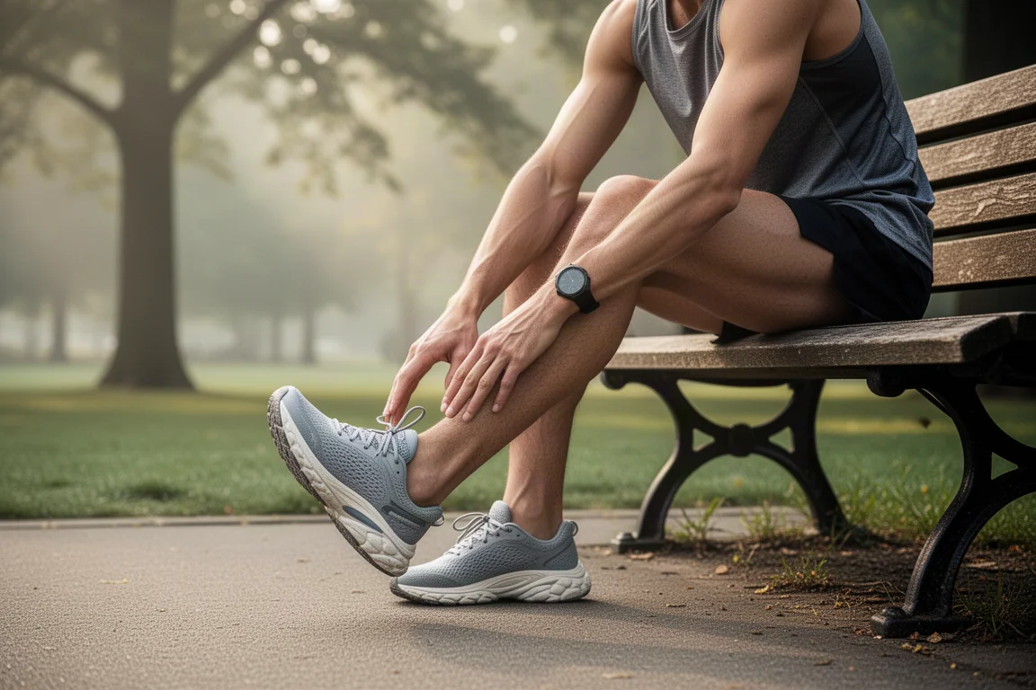Runner stretching on a park bench after a long easy run