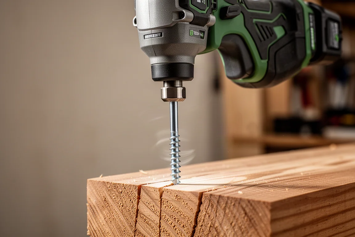 Triple Hammer impactschroever draait een lange bevestiger in hard hout