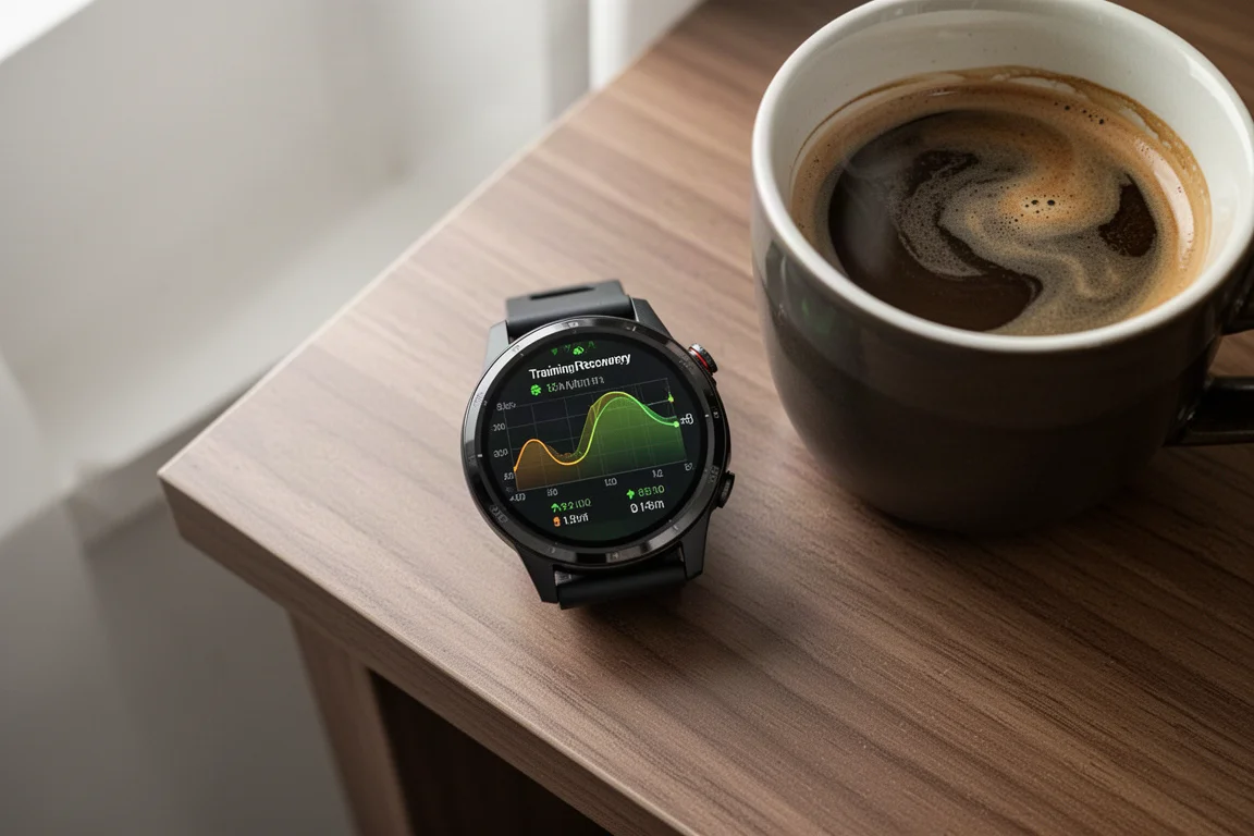 Schermo di un orologio che mostra metriche di prontezza all'allenamento con grafici di recupero