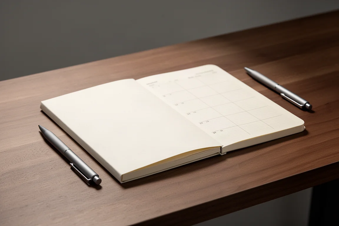 Carnet crème minimaliste avec simple couverture en carton sur un bureau