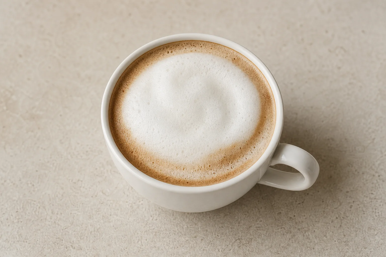 Finished cappuccino with stable foam head in a ceramic cup