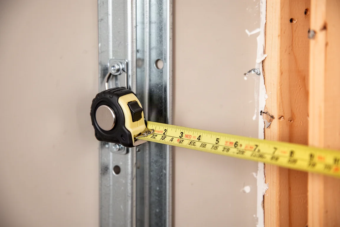 Meetlinthaak geklemd op een metalen stud in een wandframe